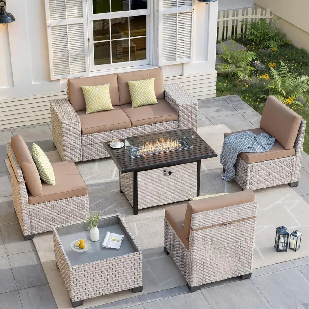 Outdoor Furniture Fire Table - 7-местный комплект садовой мебели с костровой