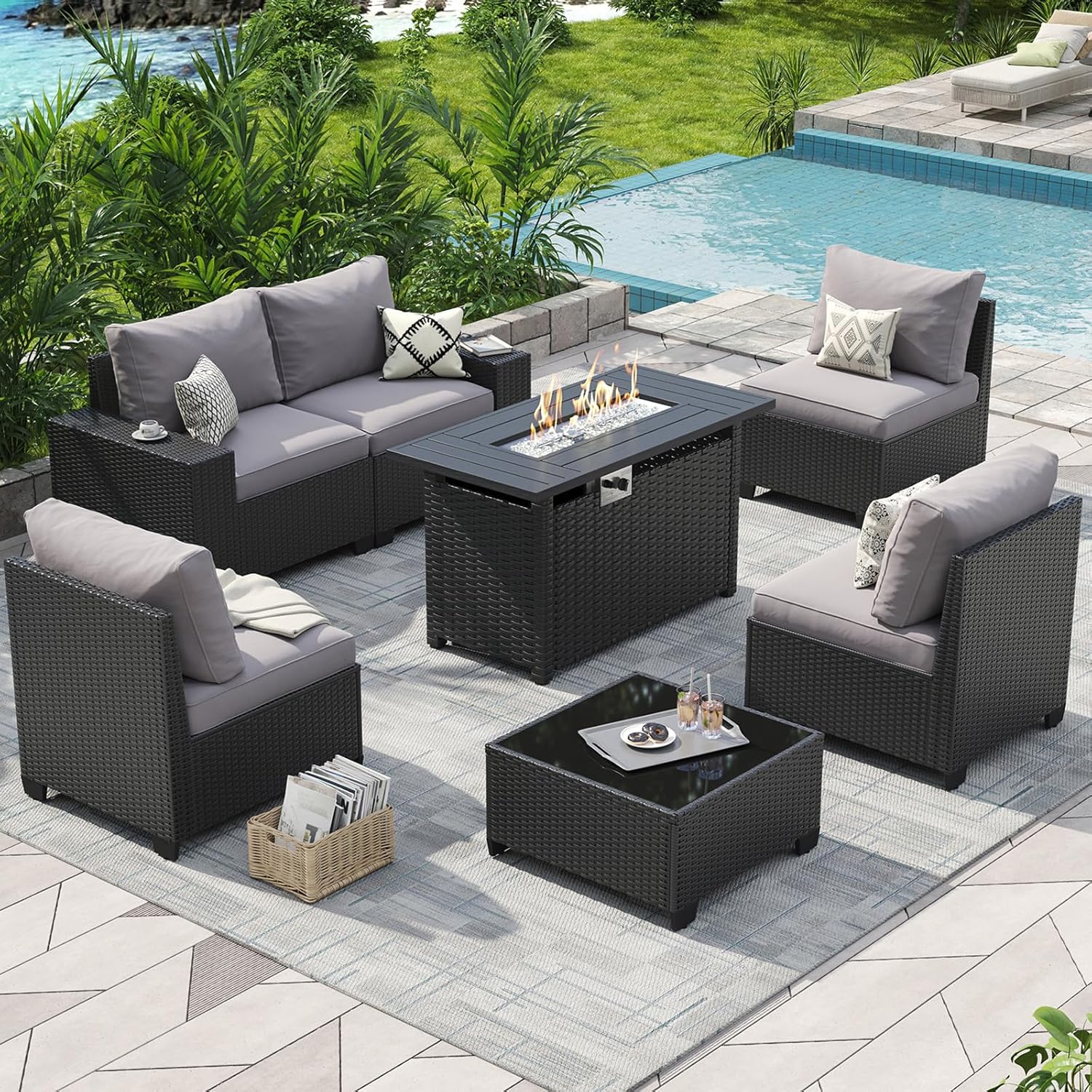 Outdoor Furniture Fire Table - Комплект уличной мебели для патио с