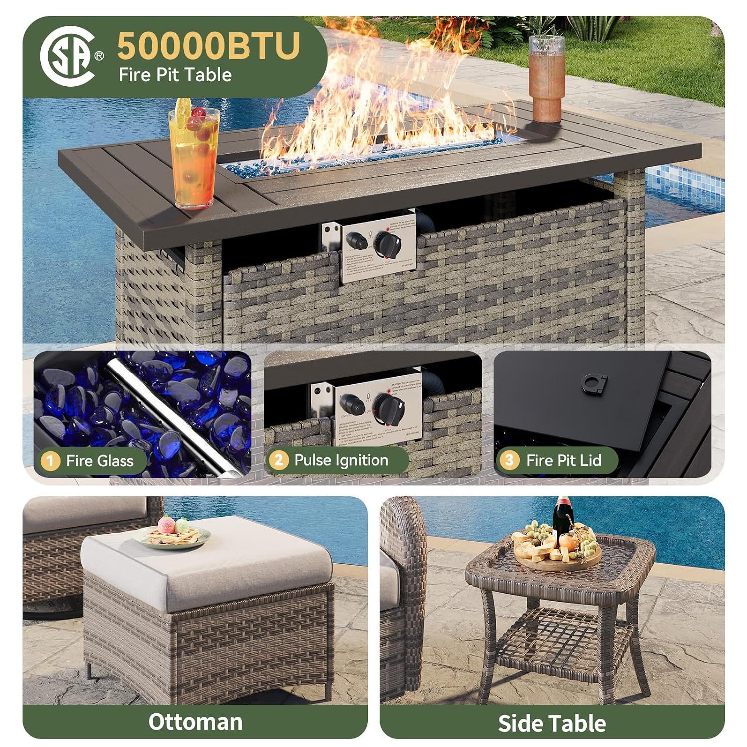 7-местный комплект мебели для  – обзор и цена Outdoor Furniture Fire Table